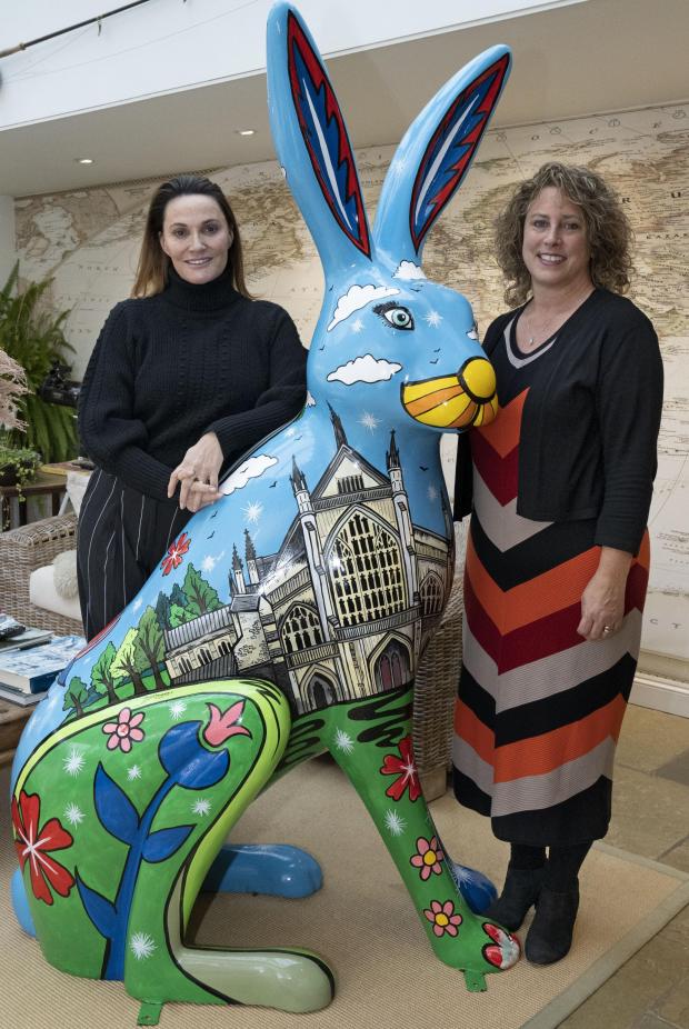 Hampshire Chronicle: HARE APPARENT: Sarah Parish, left, and Michaela Johns, HWB Director, view one of the Hares of Hampshire ahead of this summer’s family-friendly art trail in Winchester and Southampton.